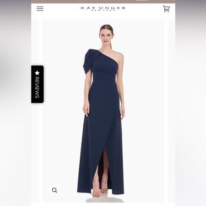 Kay Unger Briana One-shoulder Draped Gown Women’s 14 Black Puff Sleeve Slit NWT